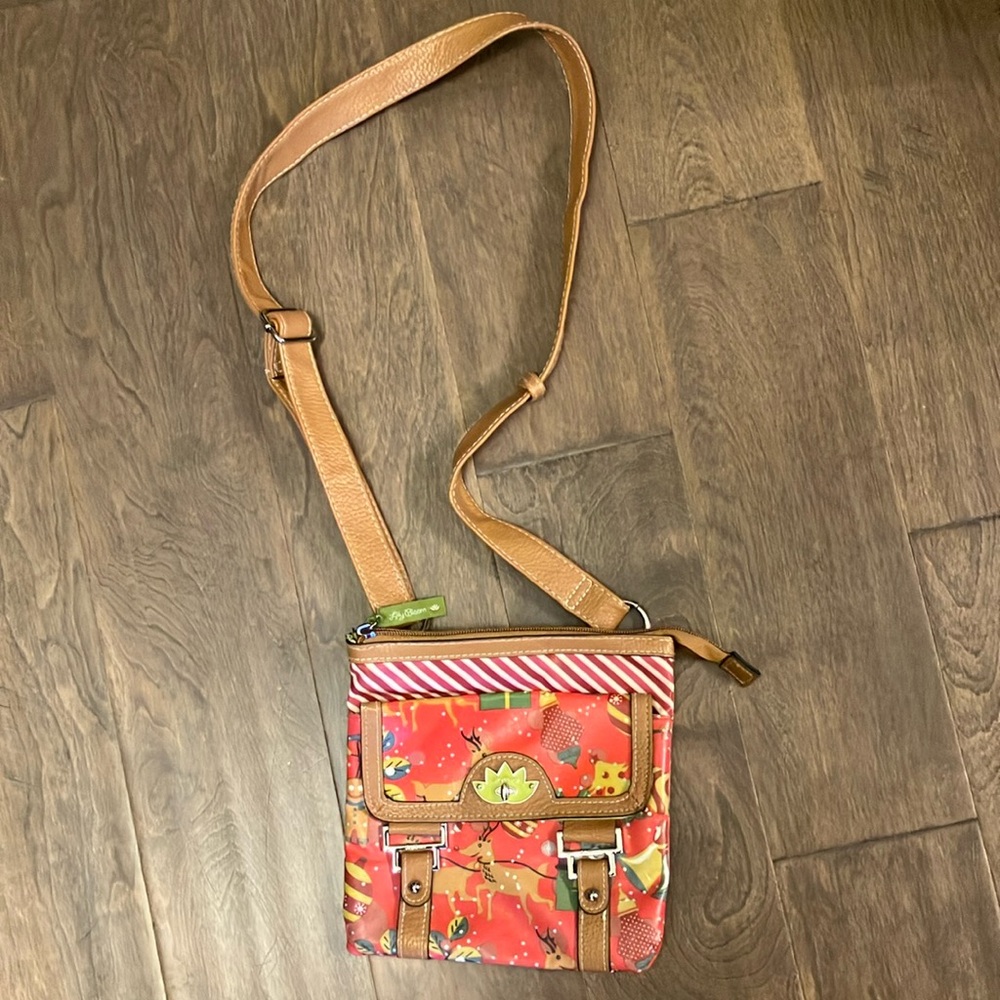 Lily Bloom crossbody holiday Christmas theme Stylish Red and Tan Crossbody Bag